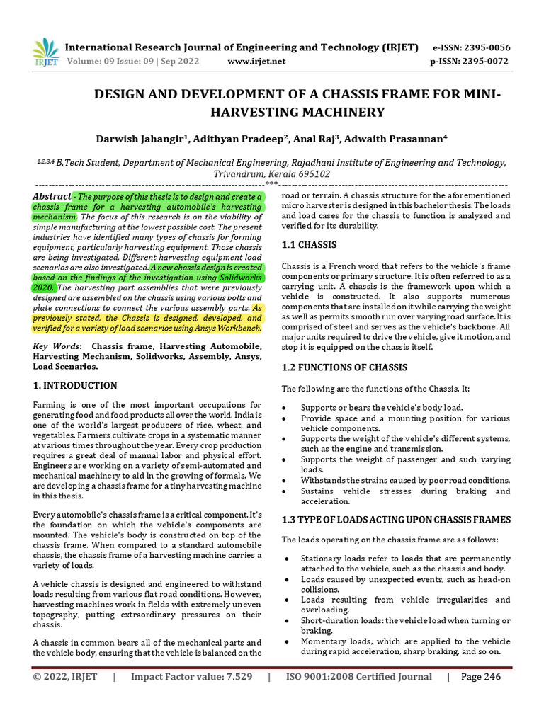 Mini-Harvesting Machinery Chassis Design | PDF | Strength Of Materials ...