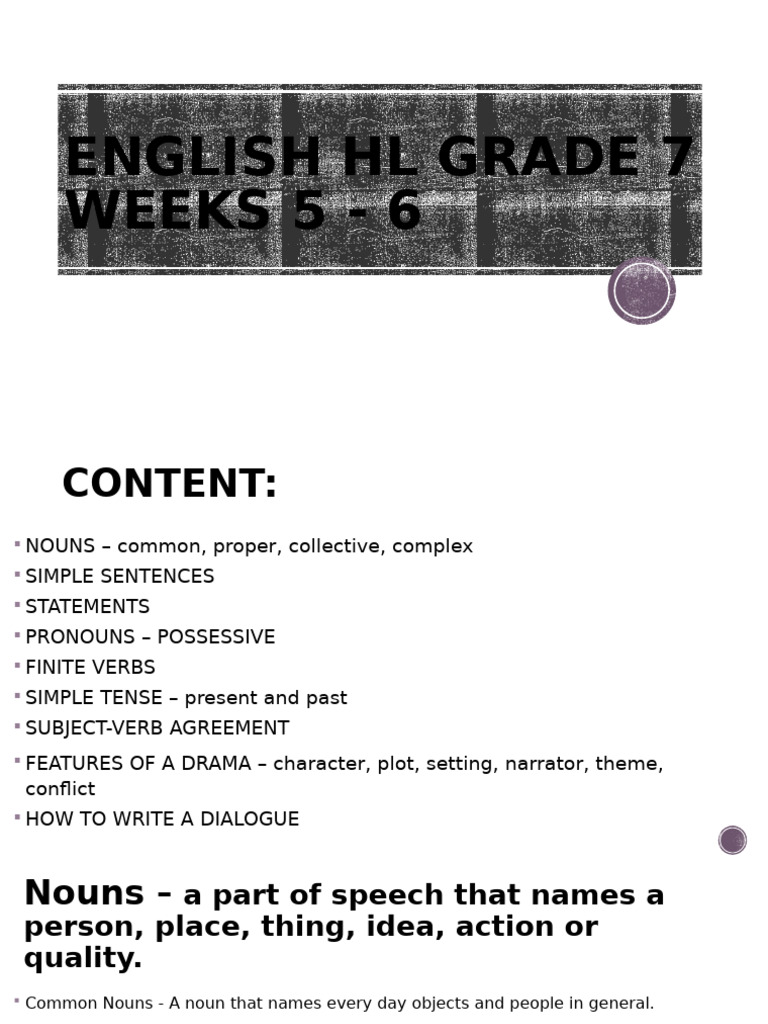 English HL Grade 7 Weeks 5 - 6 | PDF | Noun | Verb