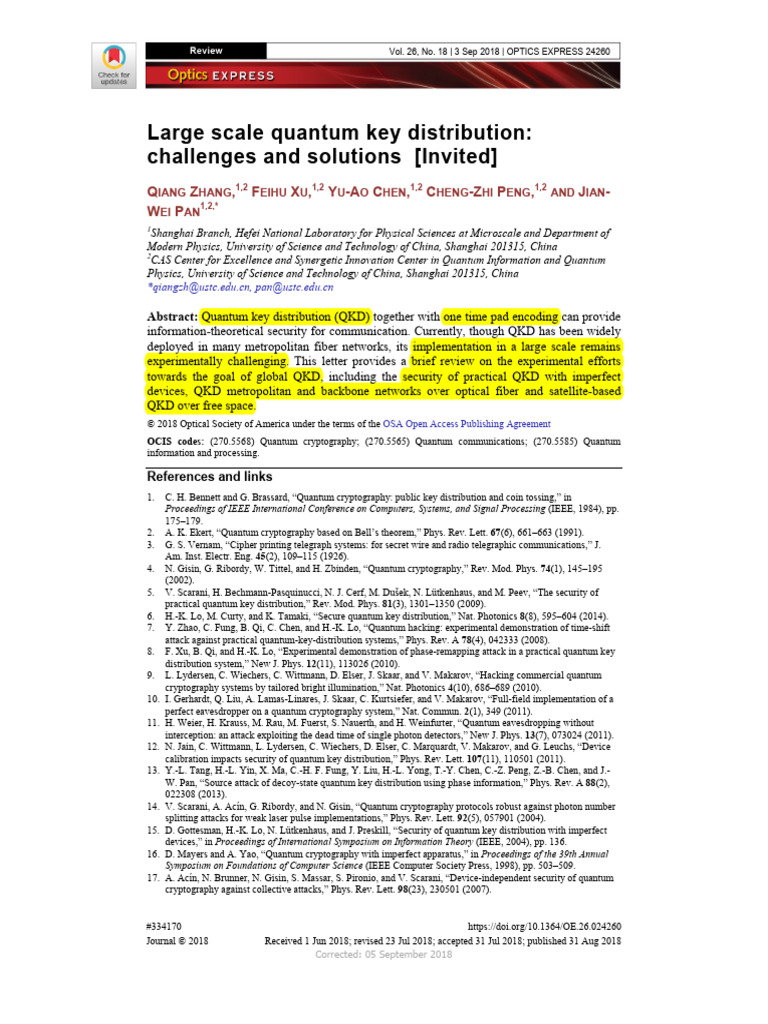 Large Scale Quantum Key Distribution Challenges and Solutions | PDF ...
