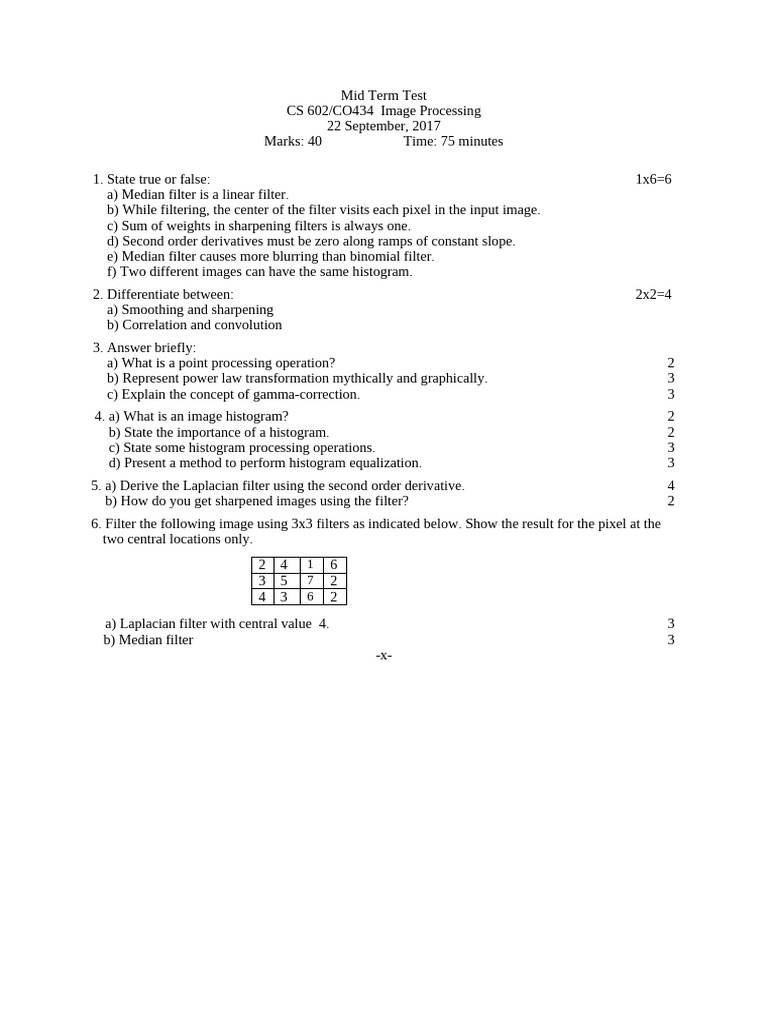 CS 602 Image Processing Midterm Test | PDF