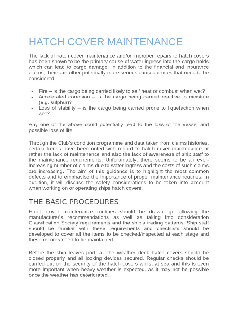 Hatch Cover Maintenance | PDF | Corrosion | Ships