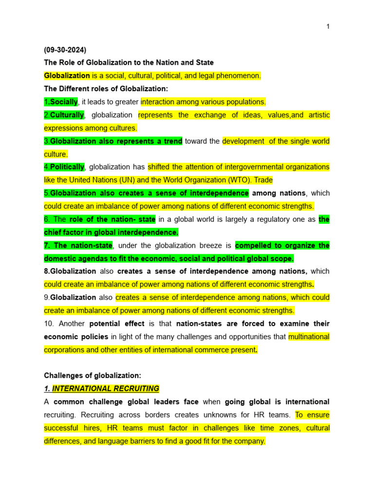 Globalization's Impact on Nations and States | PDF | President Of The ...