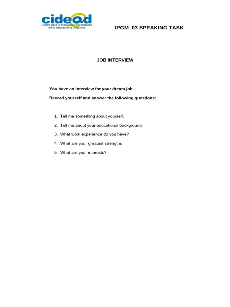 Ipgm 03 Speaking Task | PDF