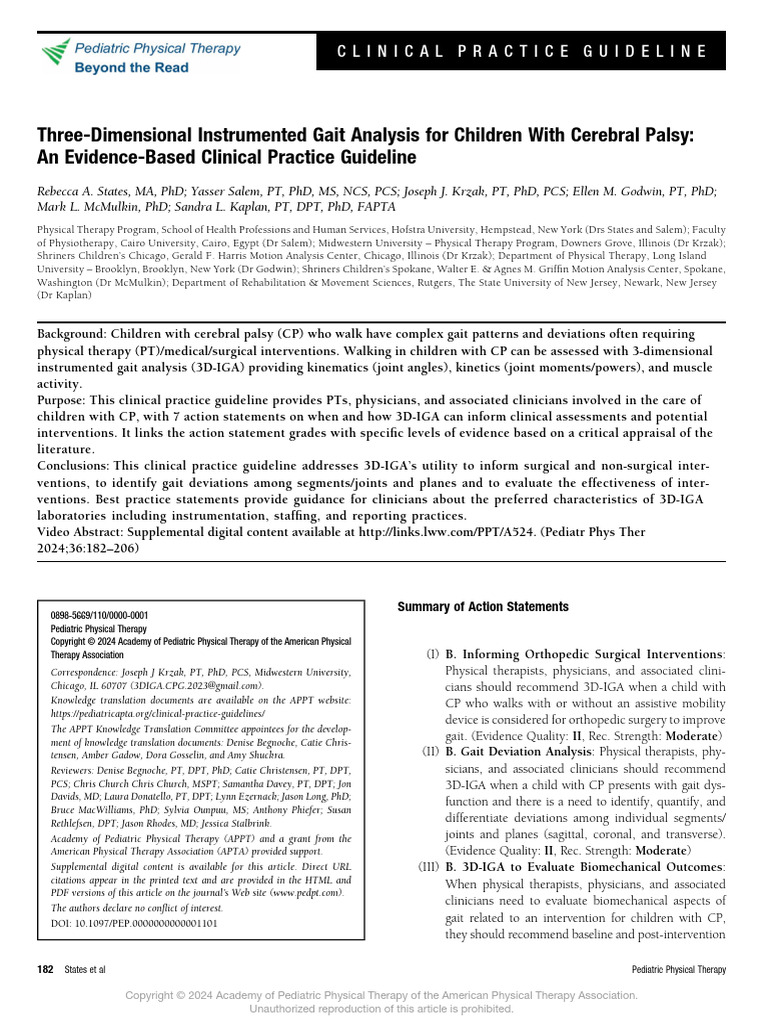 Three Dimensional Instrumented Gait Analysis For.3 | PDF | Physical ...