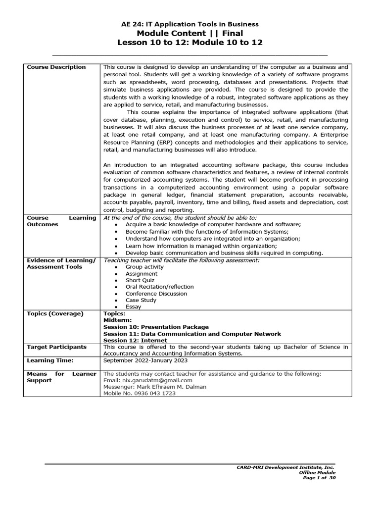 IT Application Tools for Business Students | PDF | Microsoft Power ...