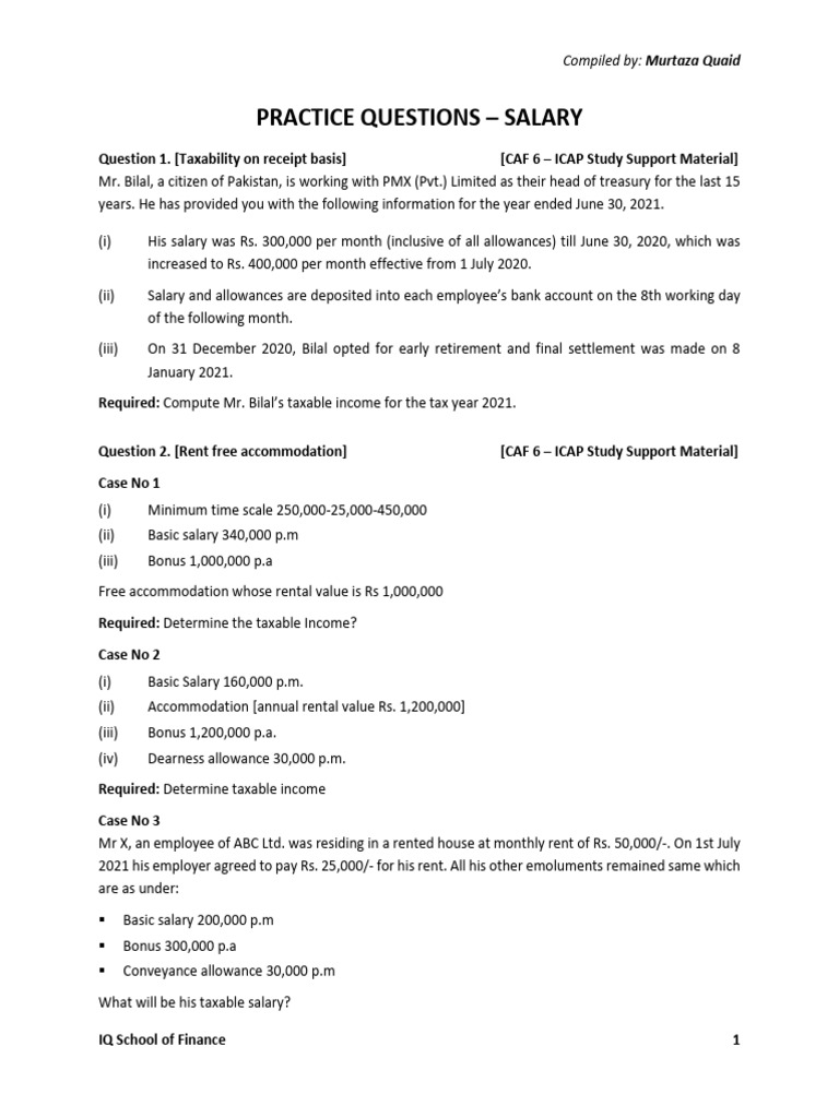 Salary Taxation Practice Questions | PDF | Taxes | Salary