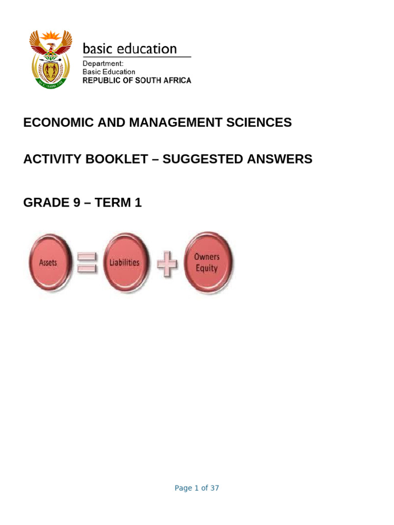 Grade 9 EMS Term 1 Activity Answers | PDF | Economic System | Equity ...