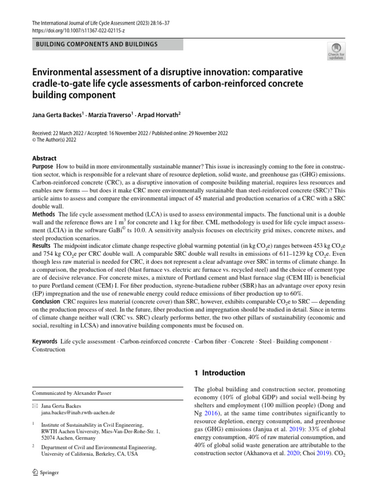 Environmental Impact of Carbon-Reinforced Concrete | PDF | Life Cycle ...