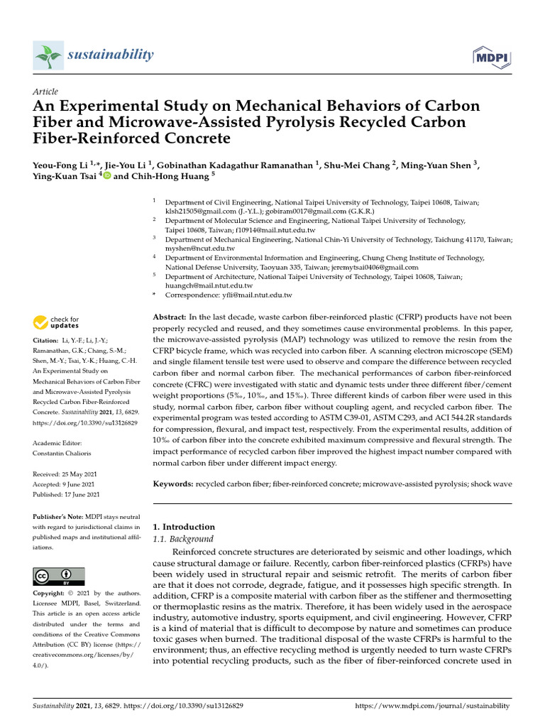 Mechanical Properties of Carbon Fiber Reinforced Concrete | PDF ...