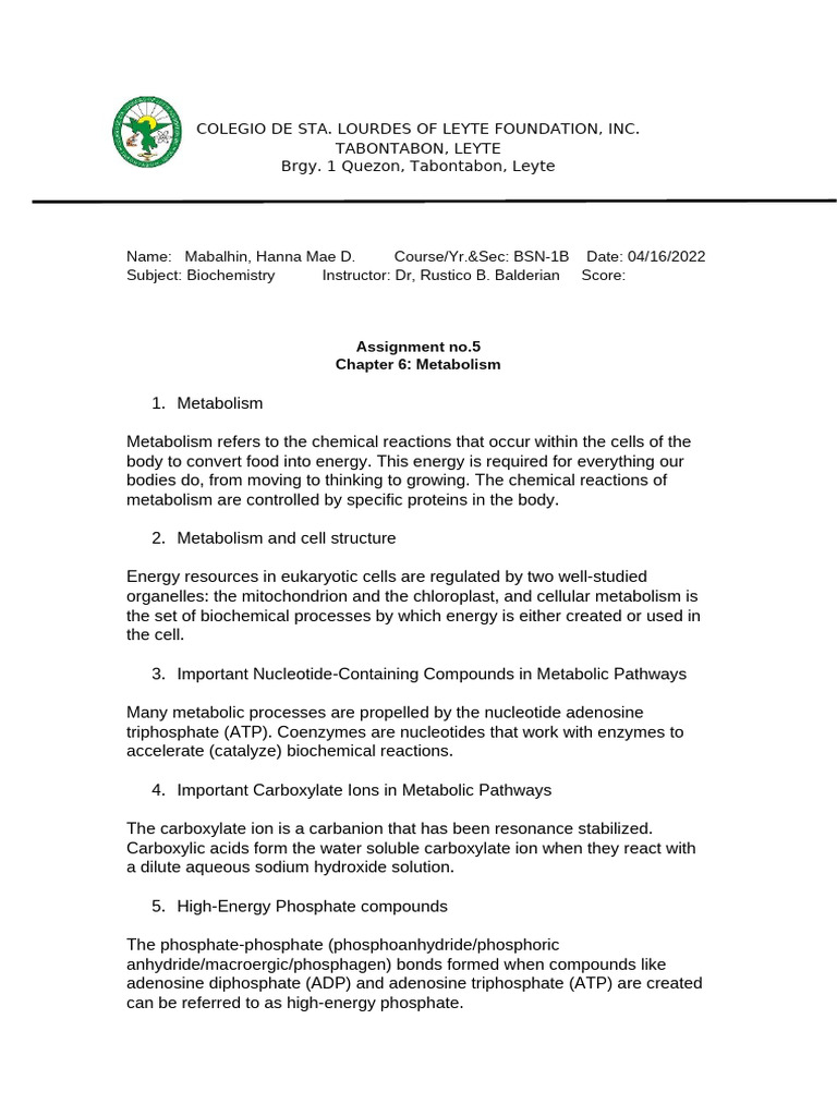 assign5-chapter6(final) | PDF | Citric Acid Cycle | Chemistry