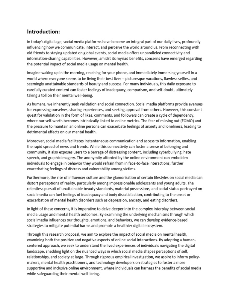 Proposal On Impact of Social Media On Mental Health | PDF | Social ...