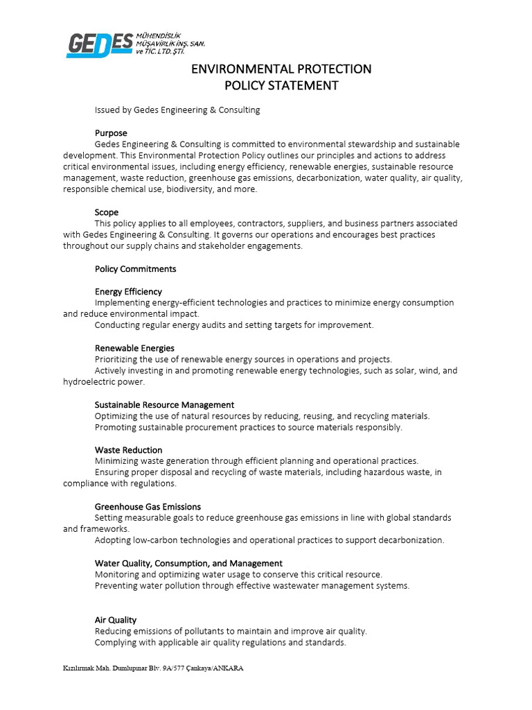 Gedes Environmental Protection Policy | PDF | Sustainability | Waste