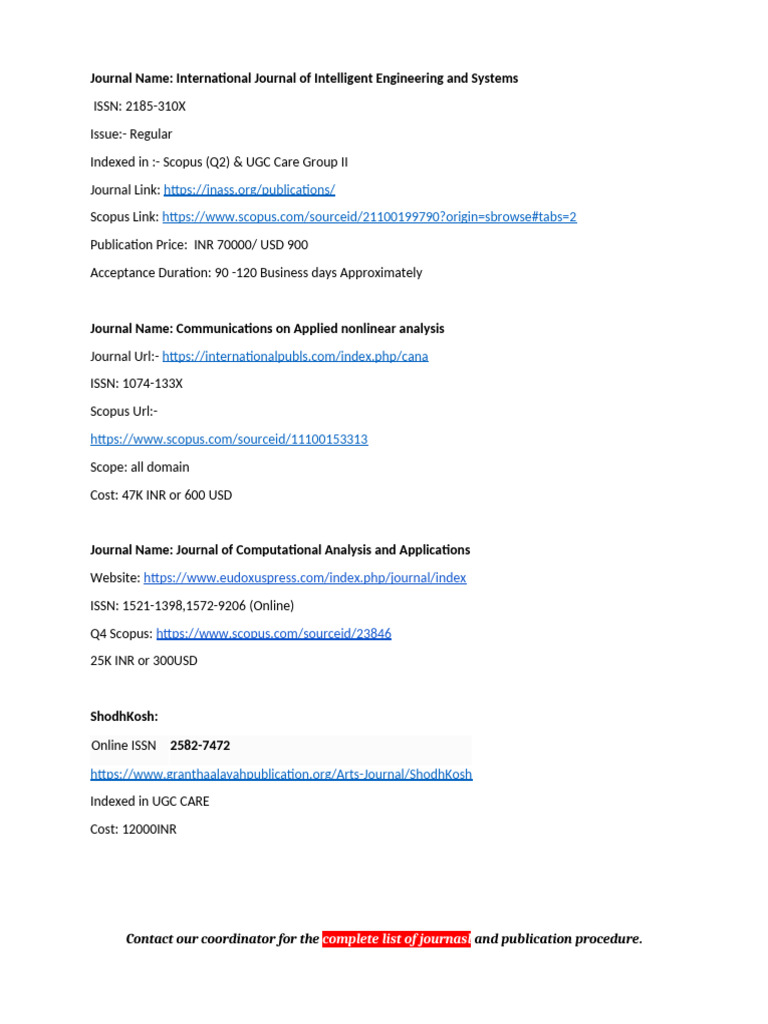Scopus Indexed Journals List | PDF