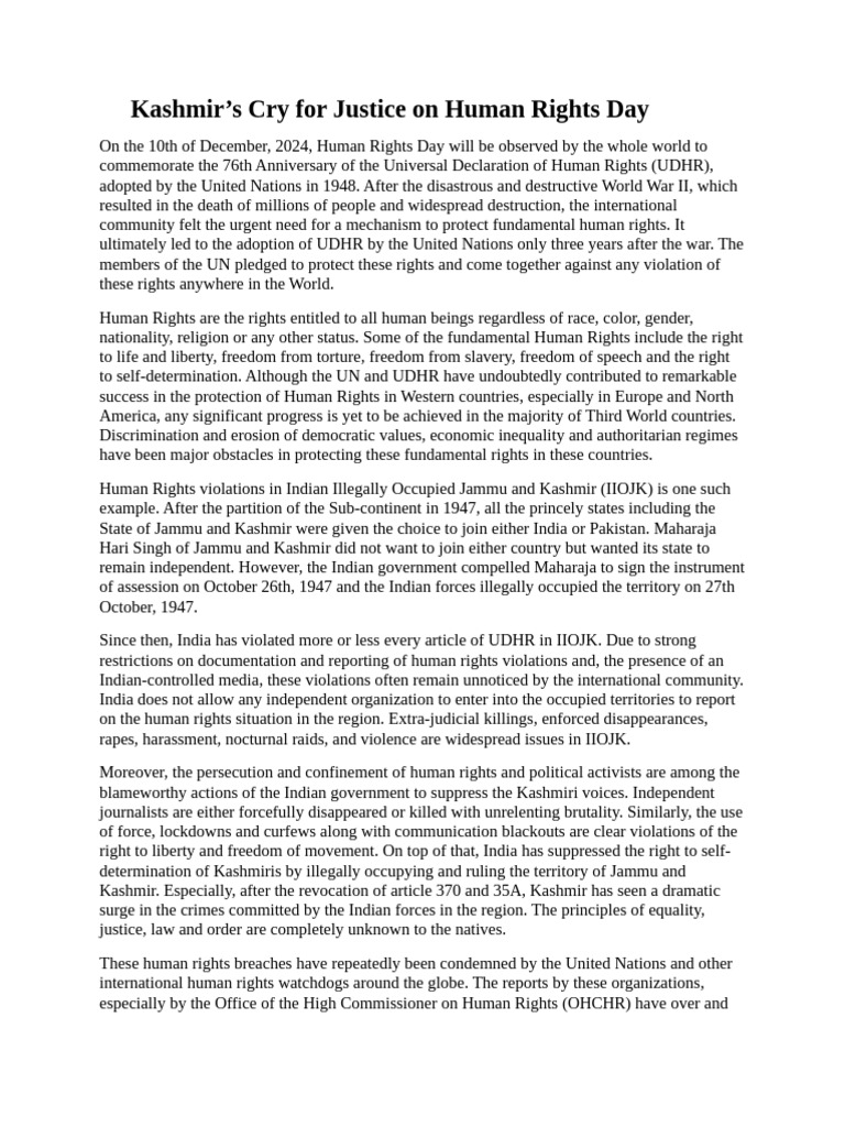 Opinion Article On Human Rights Violations in IIOJK by Jahangeer Khan ...