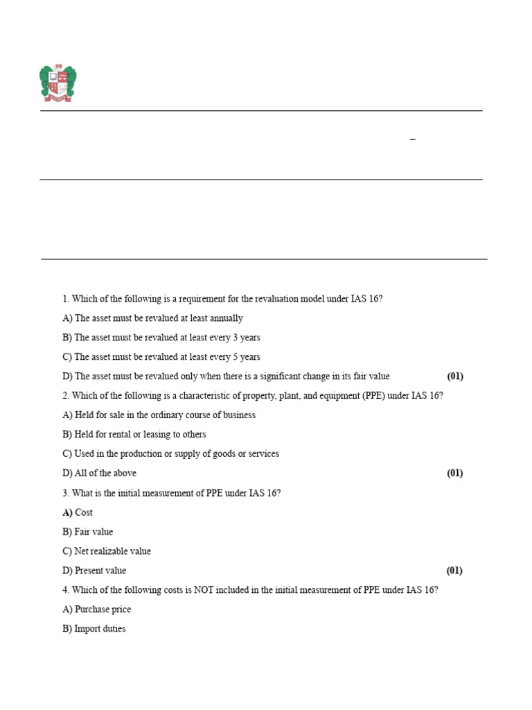 IAS 16 Exam Questions and Answers | PDF | Depreciation | Fair Value