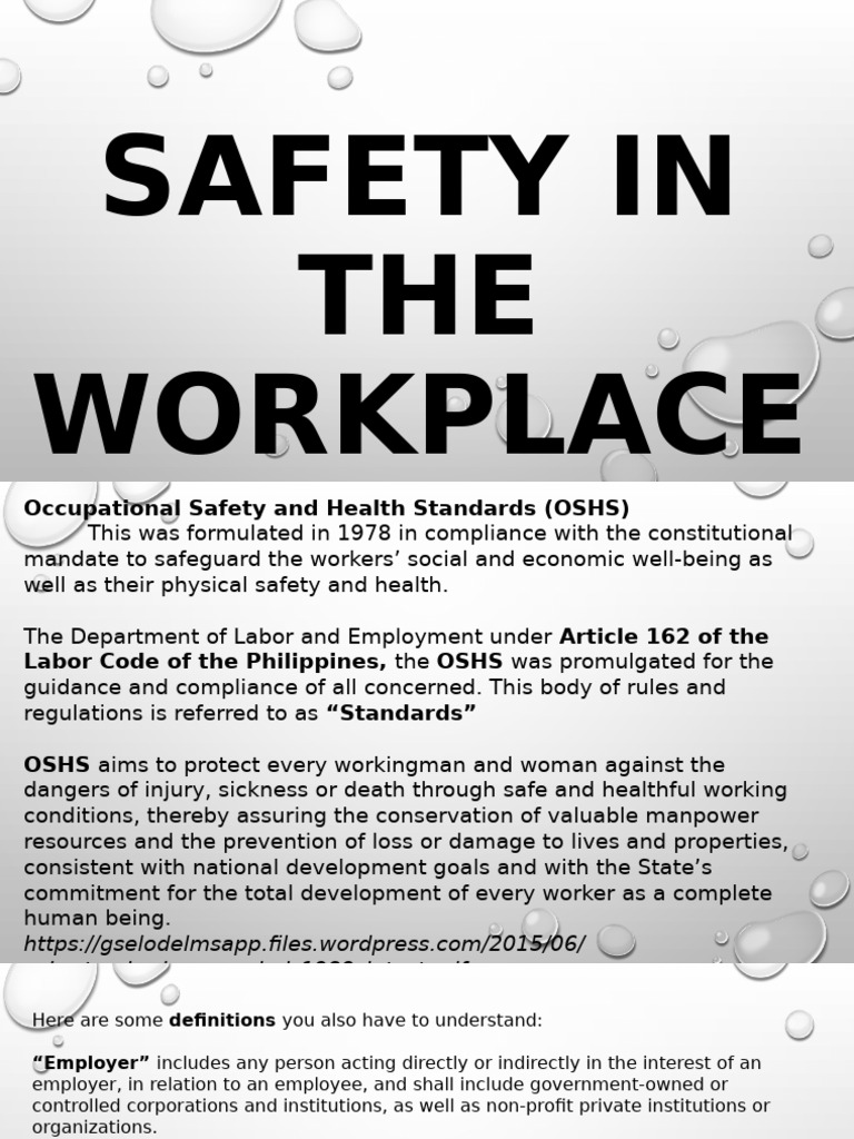 Safety in The Workplace | PDF | Occupational Safety And Health | Employment