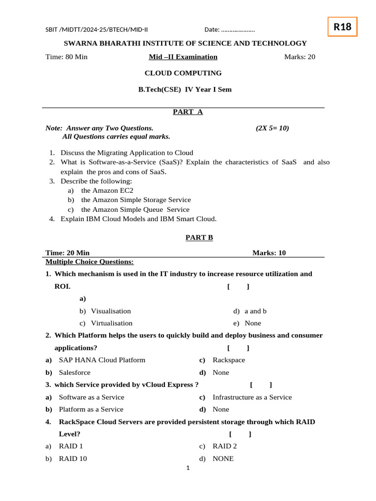 Cloud Computing Mid -II | PDF | Cloud Computing | Software As A Service