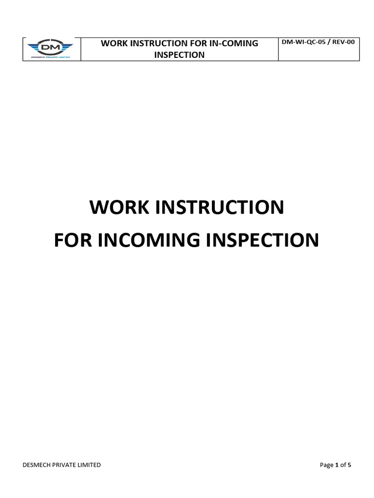 Incoming Inspection Work Instruction | PDF | Electrostatic Discharge