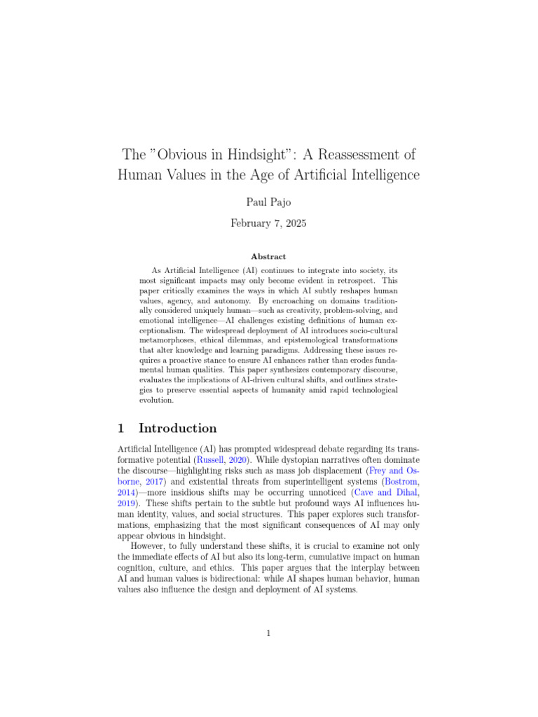 Obvious in Hindsight A Reassessment of Human Values in The Age of ...