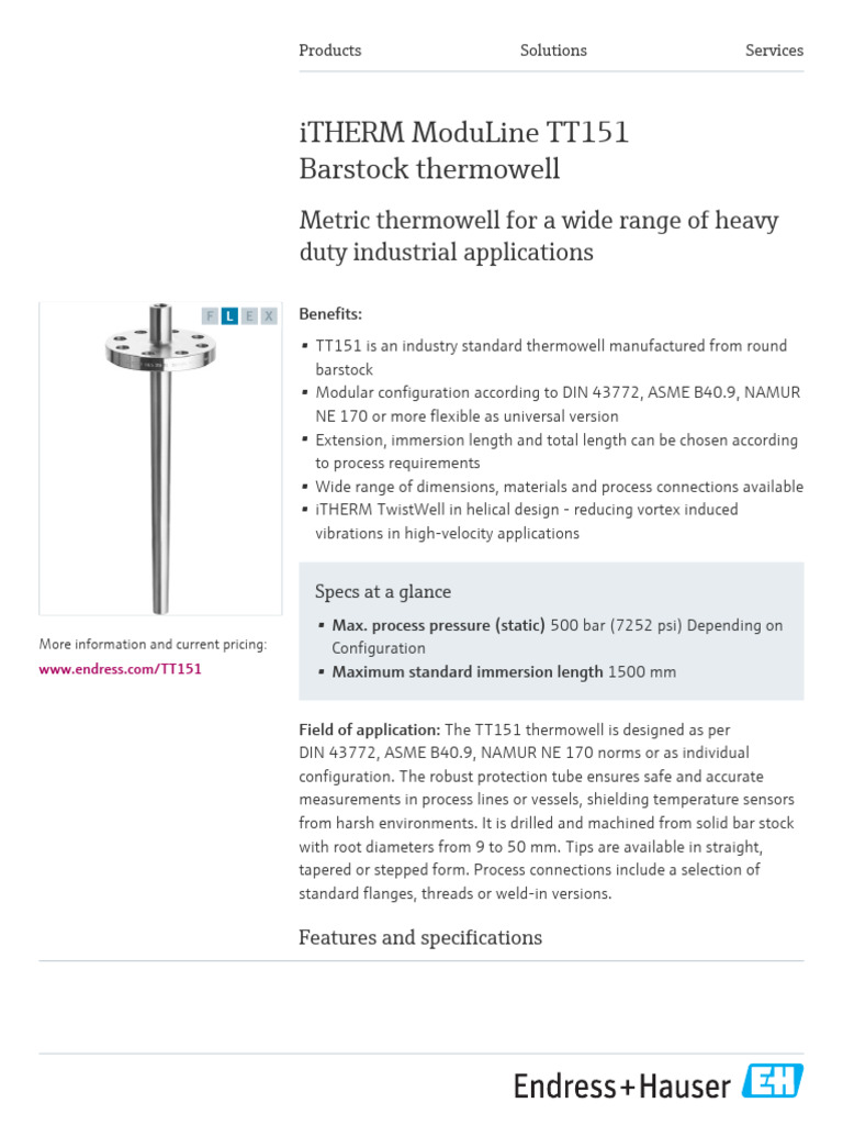 iTHERM TT151 Barstock Thermowell | PDF | Mechanical Engineering