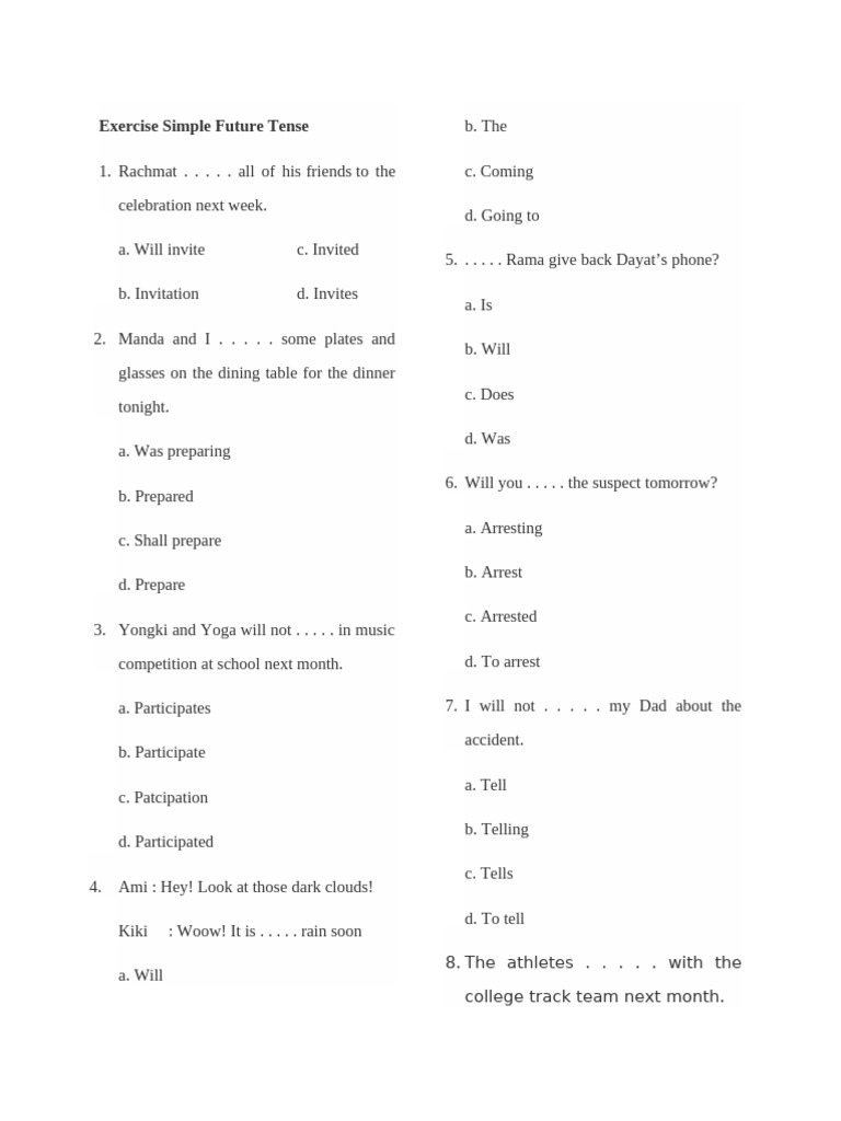 Simple Future Tense Exercises | PDF