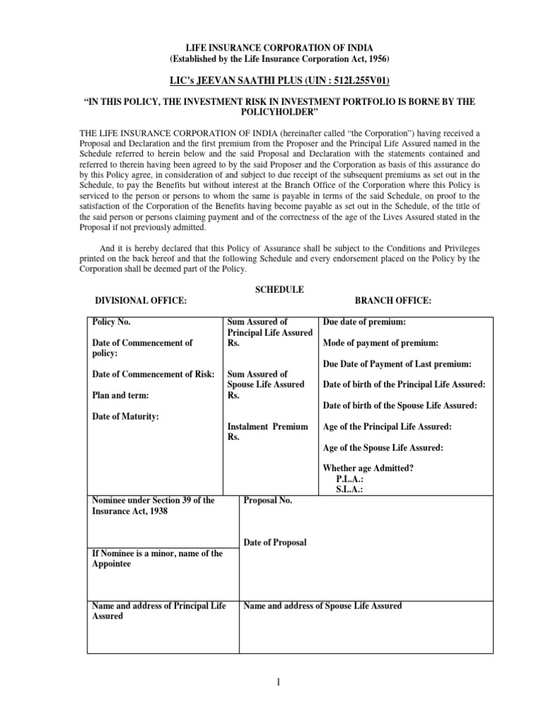 LIC Jeevan Saathi Plus Policy Details | PDF | Insurance | Life Insurance