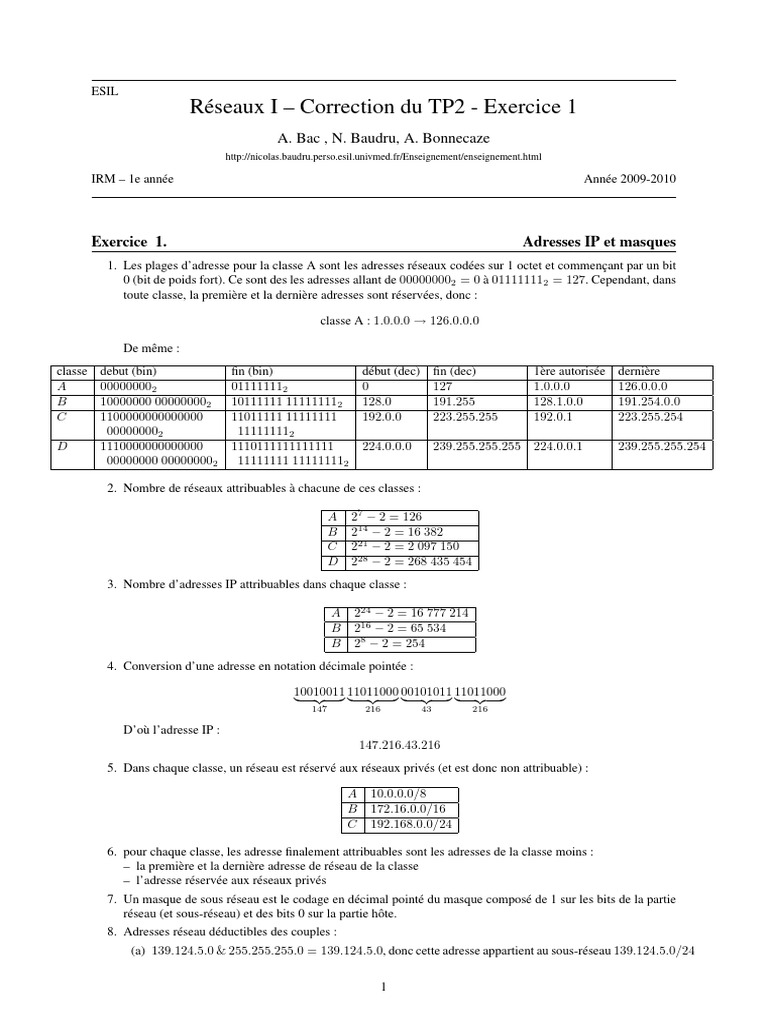Plages d'adresses IP et masques | PDF | Adresse IP | Réseau informatique