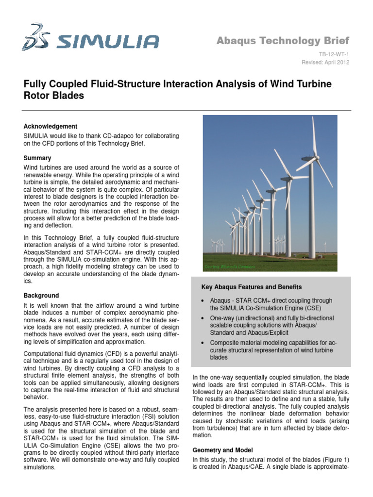 En Coupled Fluid Structure Interaction Analysis Wind Turbine 12 | PDF ...