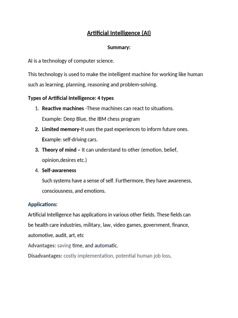 Types of Artificial Intelligence Explained | PDF | Artificial ...