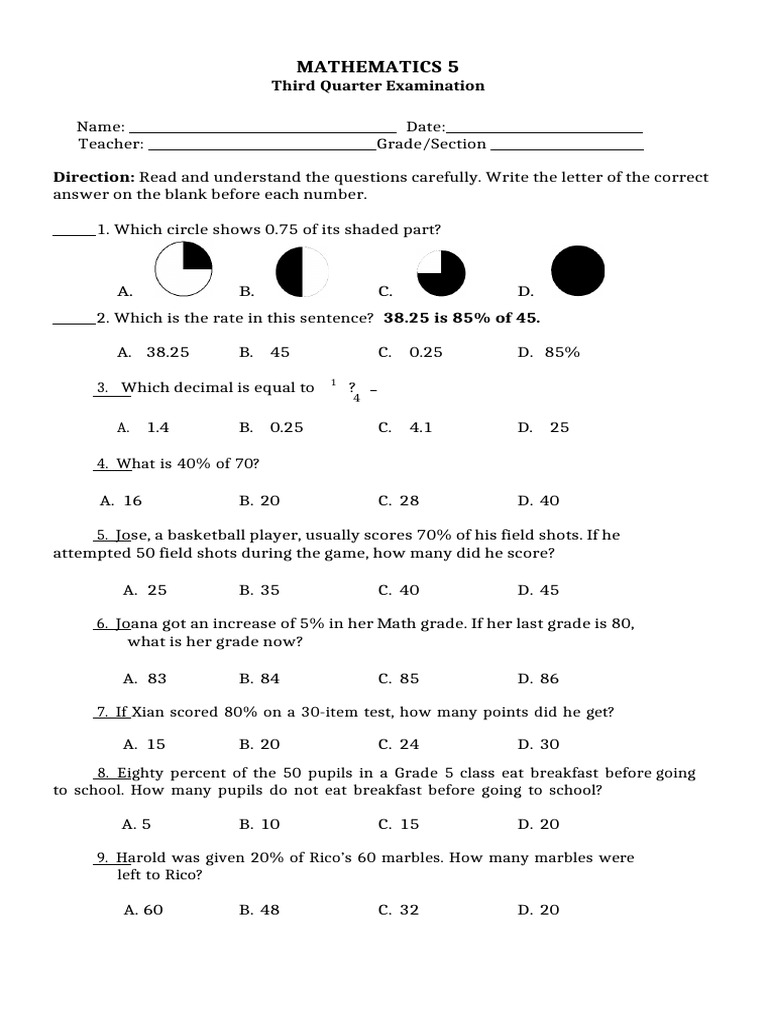 Grade 5 Math 3rd Quarter Exam | PDF | Triangle | Rectangle
