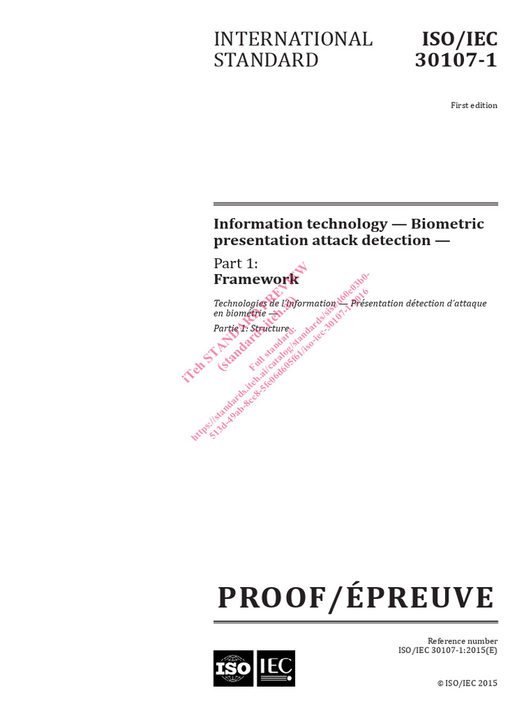 Iso Iec 30107 1 2016 | PDF | Biometrics | International Organization ...