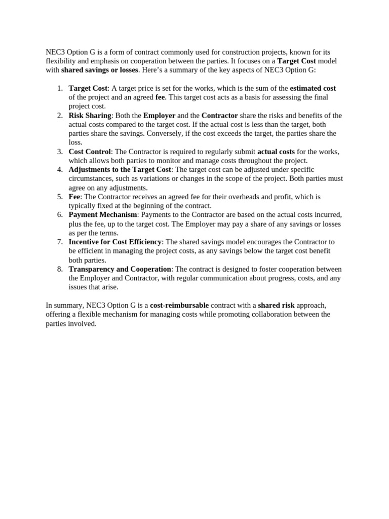NEC3 Option G: Key Features and Benefits | PDF