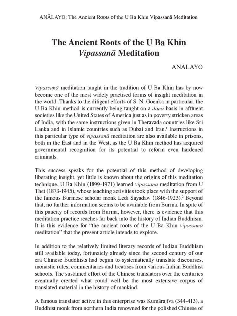 The Ancient Roots of The U Ba Khin: Vipassanā Meditation | PDF