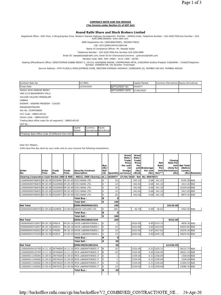 Contract Note & Tax Invoice Details | PDF | Taxes | Business