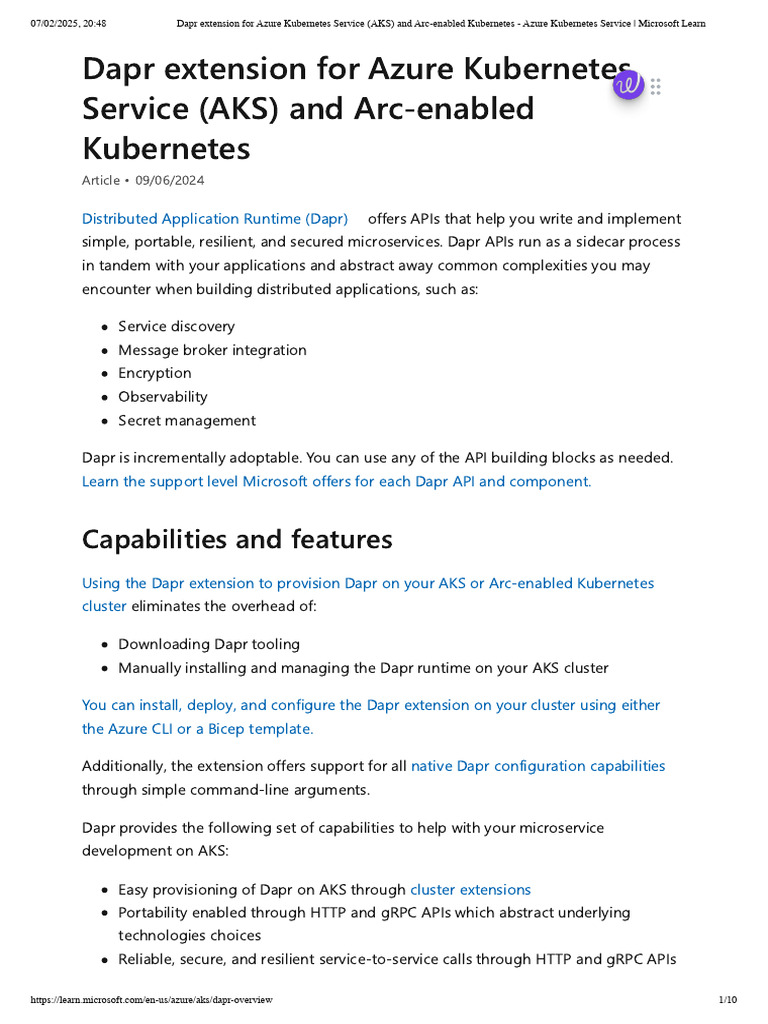 Dapr Extension for AKS and Arc Kubernetes | PDF | Microsoft Azure ...