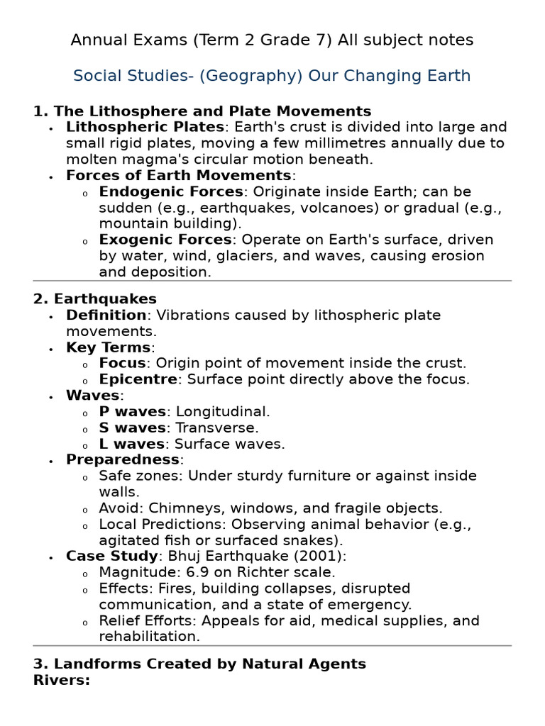 Annual Exams (Term 2 Grade 7) All Subject Notes | PDF | Respiratory ...