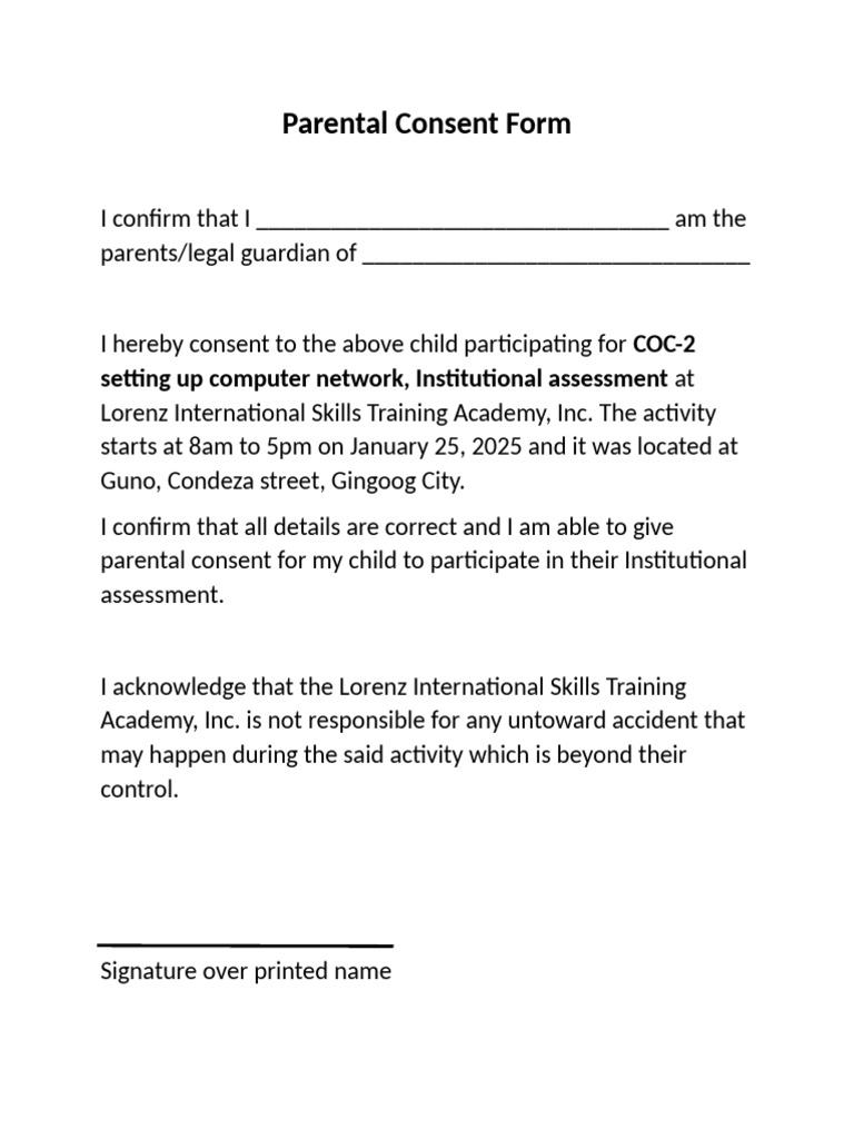 Parental Consent for Skills Training | PDF