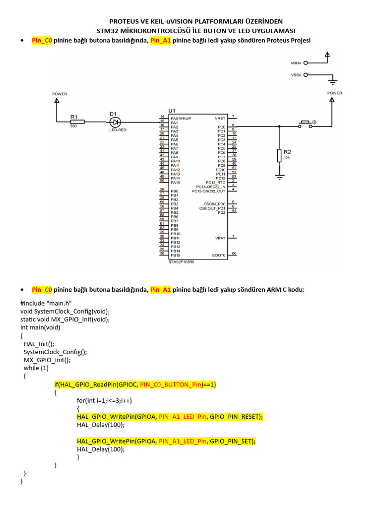 STM32 Mi̇krokontrolcüsü İle Buton Ve Led Uygulamasi | PDF
