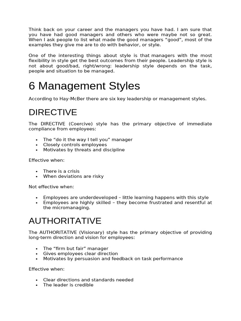 Management Style | PDF | Leadership | Motivational