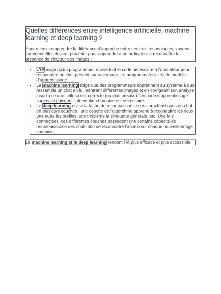 Différences entre IA, Machine Learning et Deep Learning | PDF