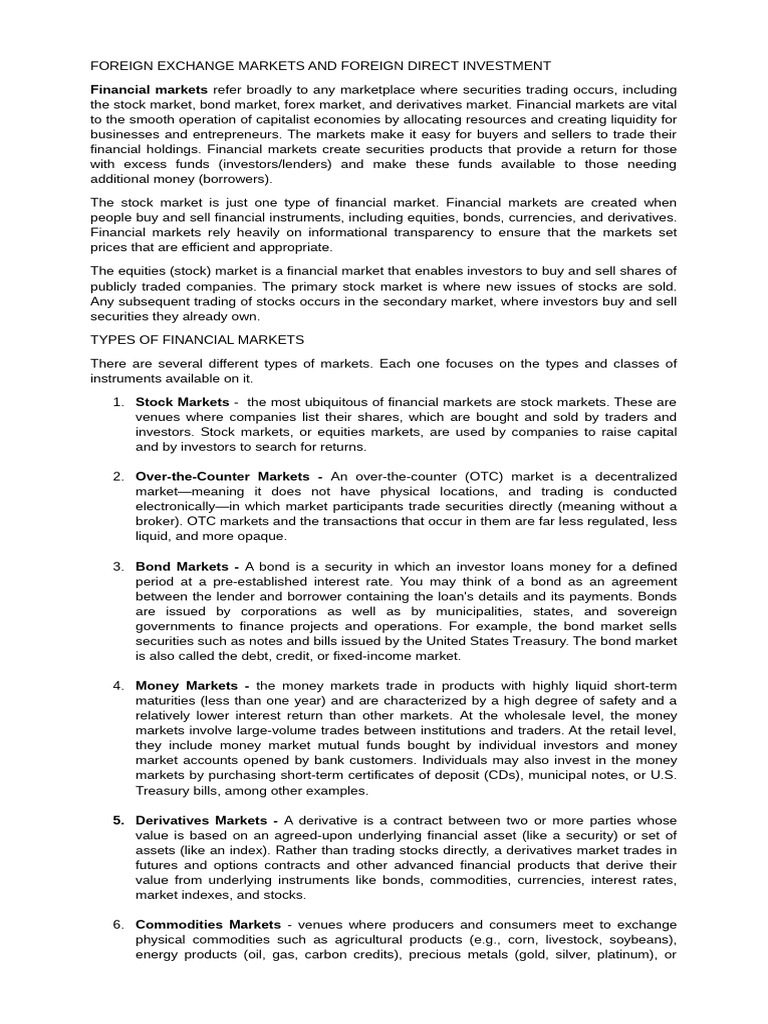 Foreign Exchange Markets and Fdi | PDF | Foreign Exchange Market ...
