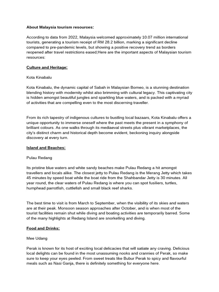 Malaysia Tourism Resources | PDF | Travel Visa | Tourism