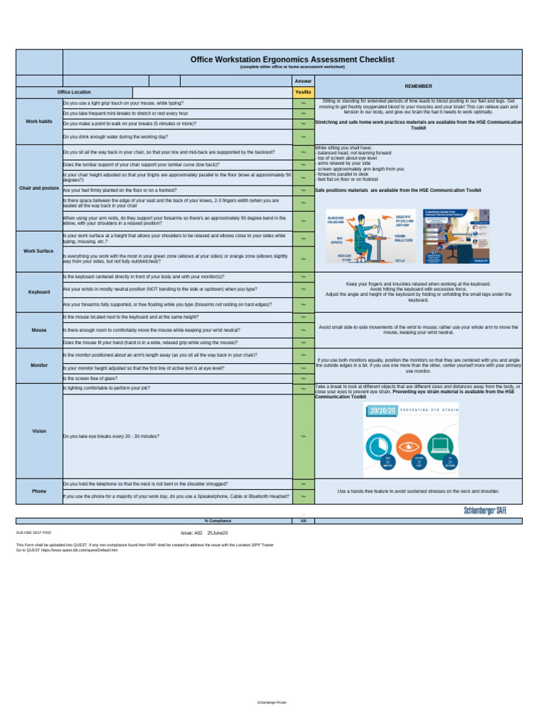 Office Ergonomics Assessment Checklist | PDF | Chair | Computer Keyboard