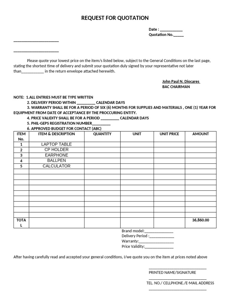 Request for Quotation Template | PDF