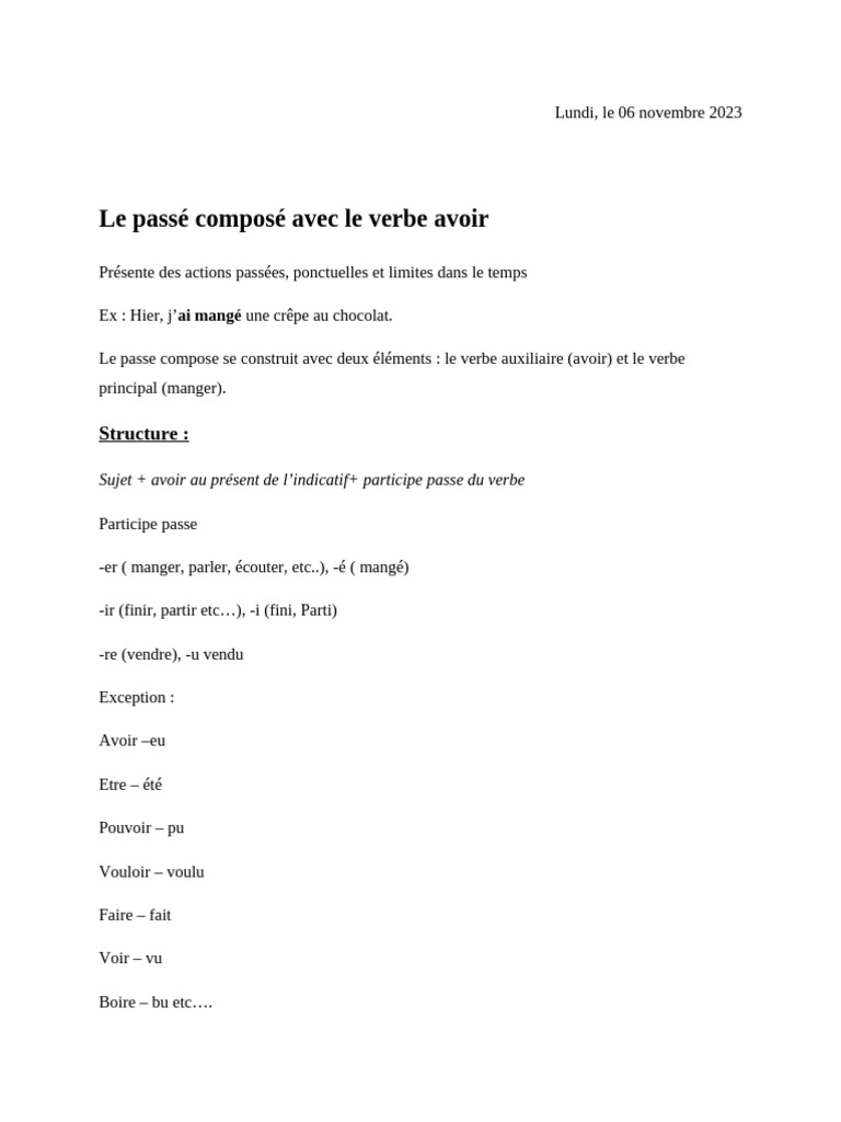 Passé Composé : Avoir et Être | PDF | Sujet (Grammaire) | Verbe