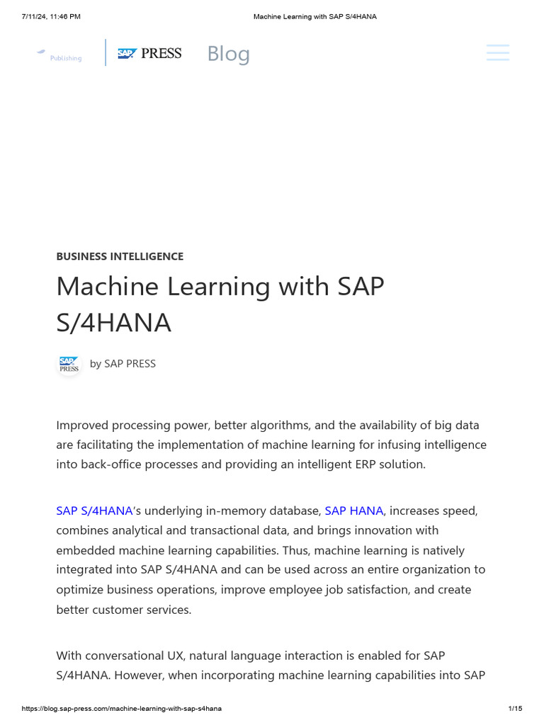Machine Learning in SAP S/4HANA Architecture | PDF | Machine Learning ...