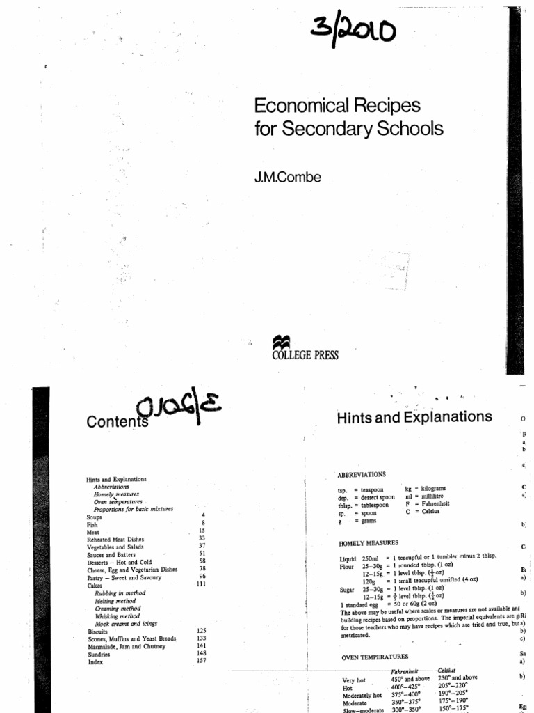 Economic Recipes For Secondary Schools by J M Combe | PDF