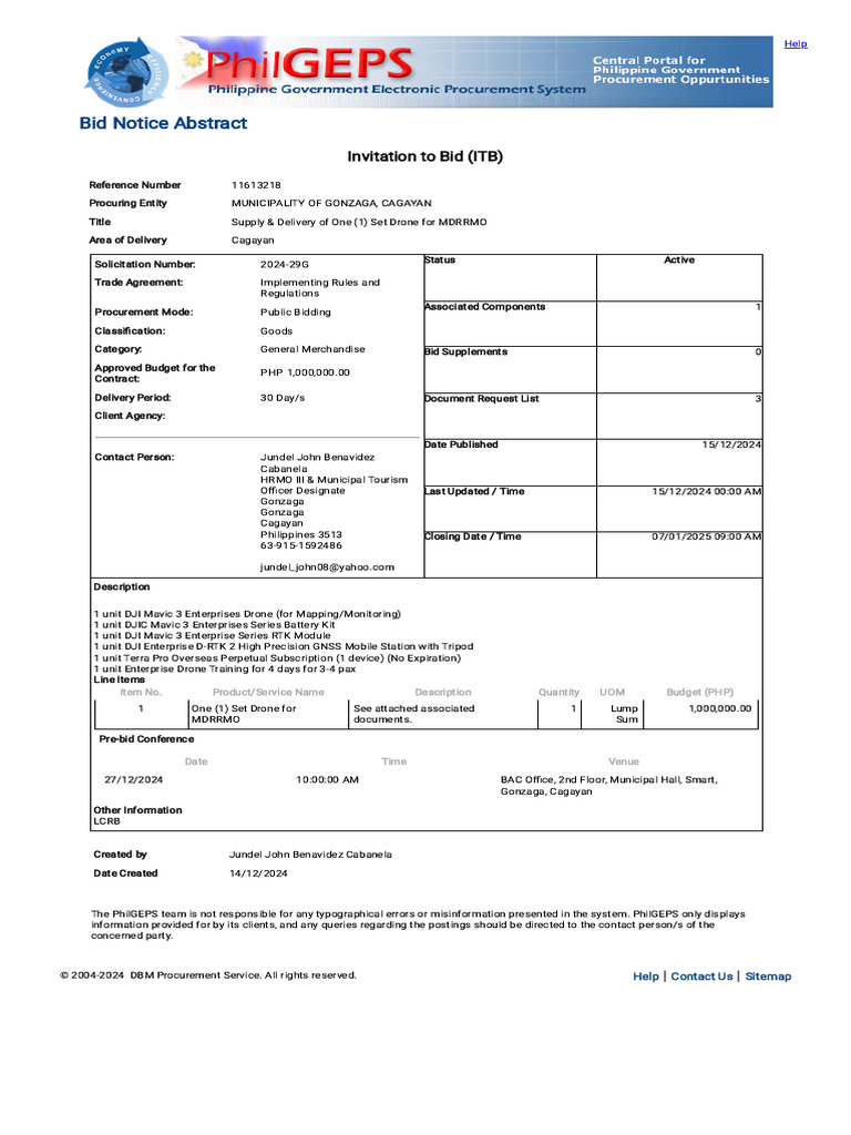 Bid For Drone Supply In Gonzaga Pdf Computing
