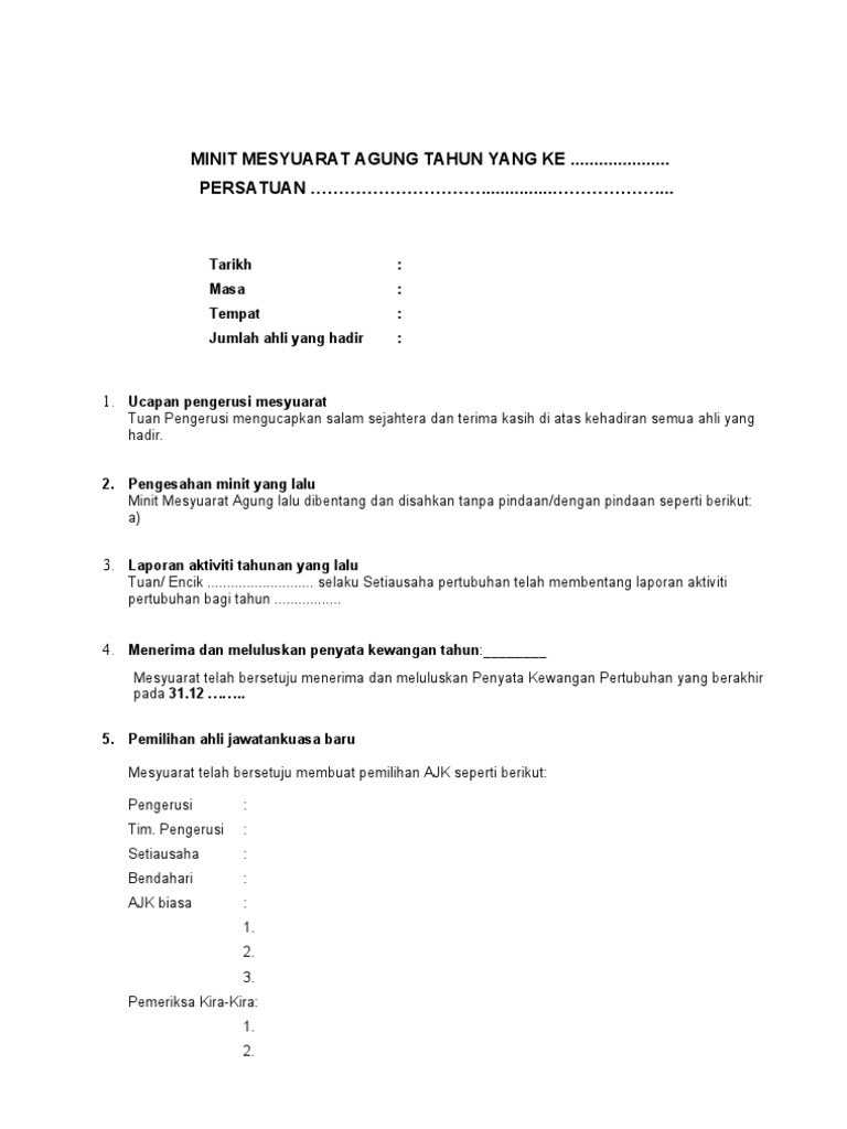 Format Surat Mesyuarat Agung