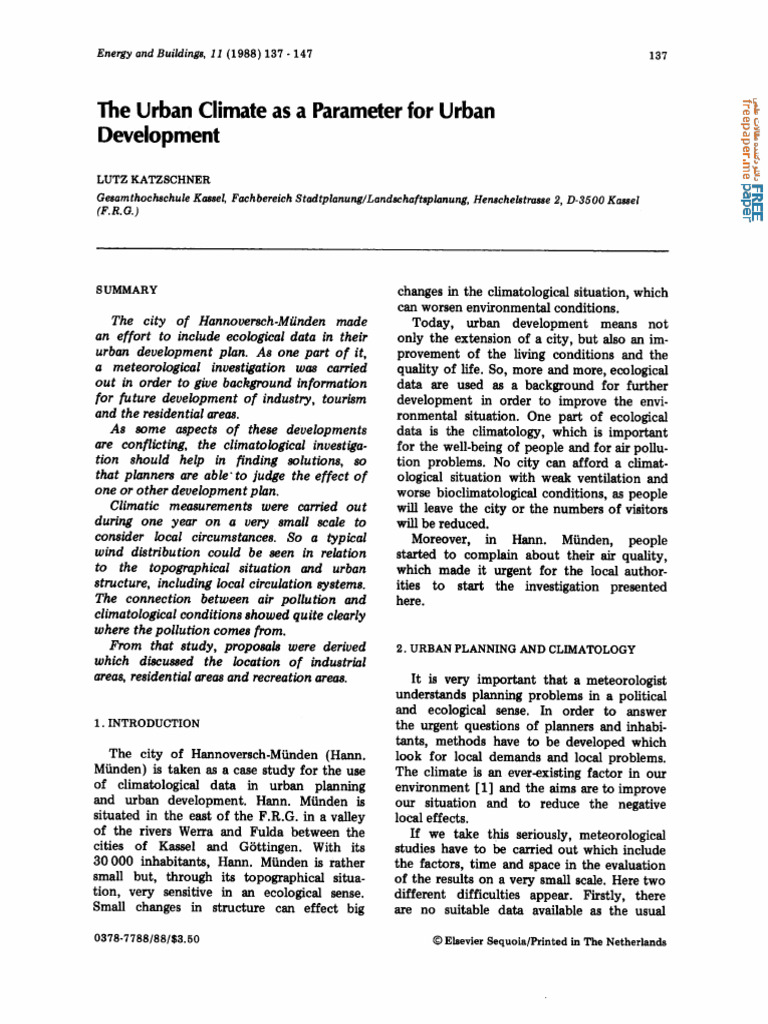 The Use of Climate Knowledge in Urban Planning | PDF | Meteorology | Wound